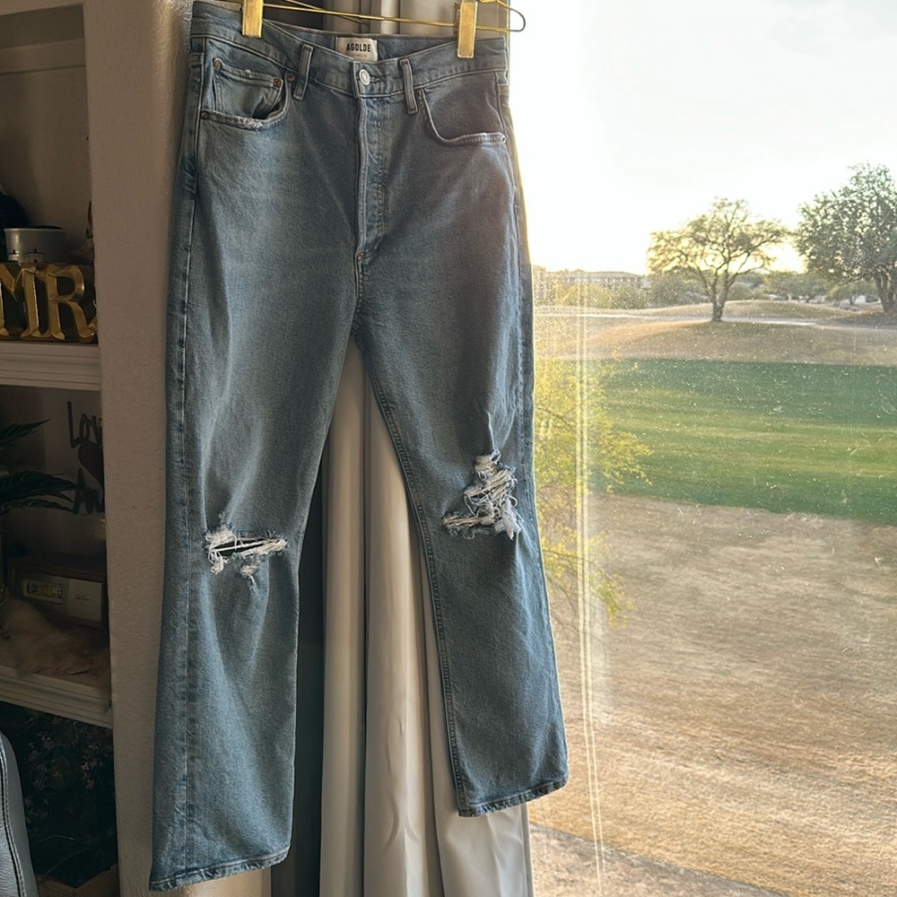 AGOLDE Riley High Rise Button Fly Crop Ankle Ripped Distressed Straight Leg 29 - Picture 7 of 14